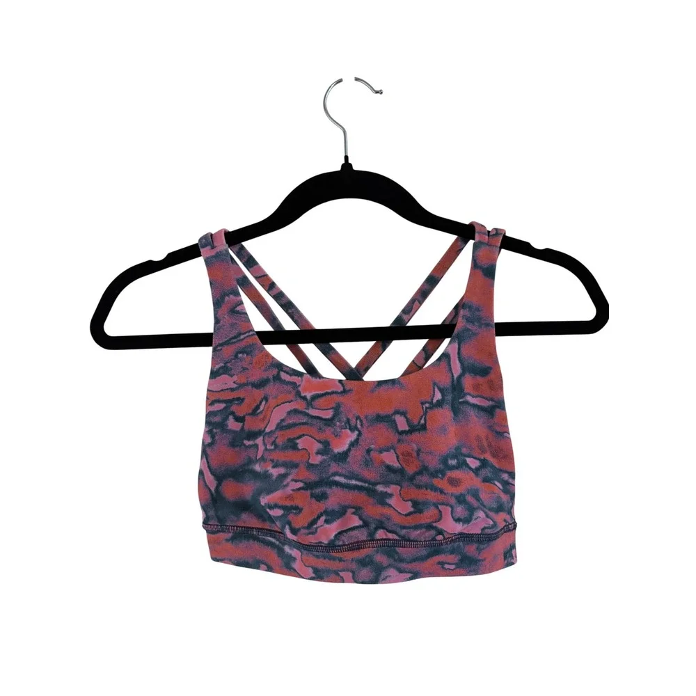 Lululemon Energy Bra High Neck Longline Strappy Pink Navy Tie Dye W2BSNS 4